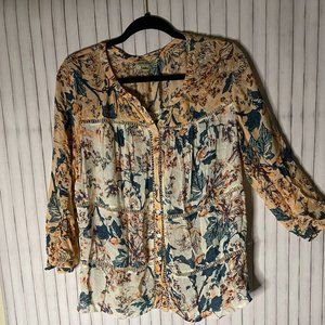 Lucky Brand Light sheer BOHO blouse Peaches  and cream Size M 3/4 sleeves Pretty